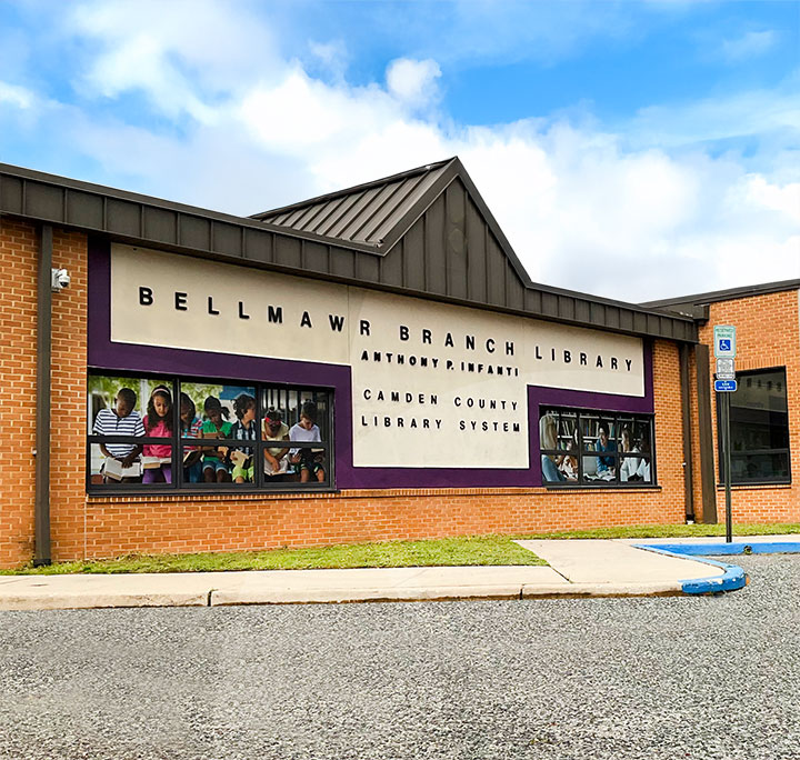 Exterior shot of  the Bellmawr Branch's building