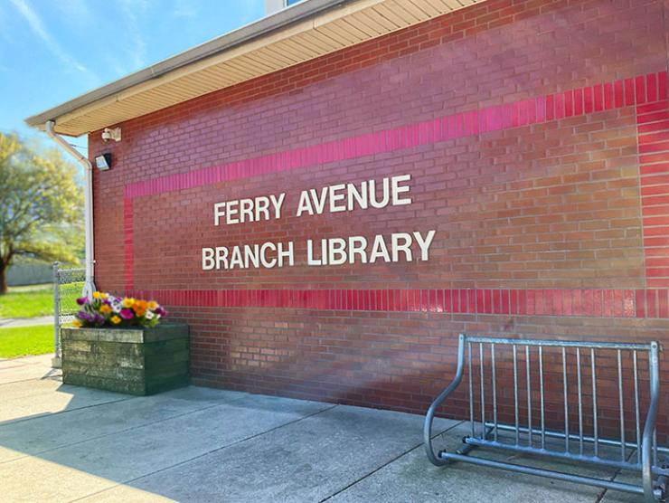 Exterior shot of the Ferry Avenue Branch's building